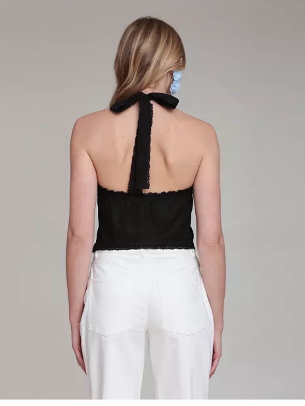 Avec Les Filles Black Halter Top with Swan Embroidery - Picture 3 of 5